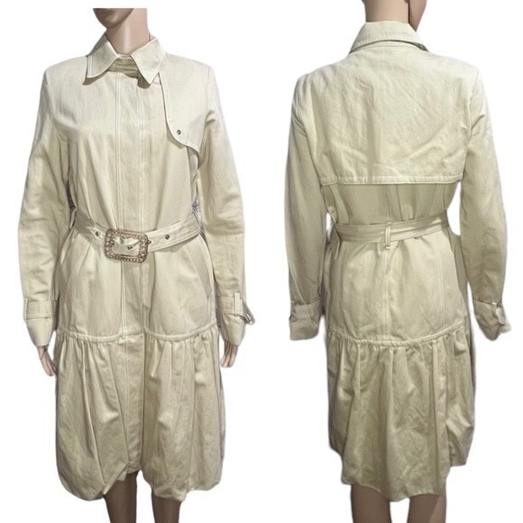 Space Style Concept Ruffle Bottom Belted Trench Coat Italy Size 42 - Picture 1 of 10